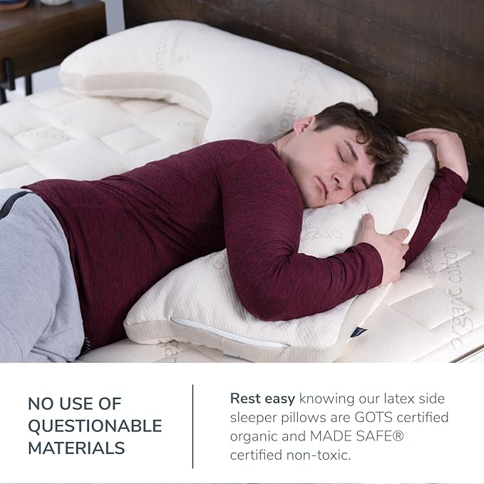 Naturepedic Organic Latex Side Sleeper Pillow - Standard/Queen Bed Pillow with Shoulder Cutout - Luxury Pillow for Back Support and Neck Pain Relief