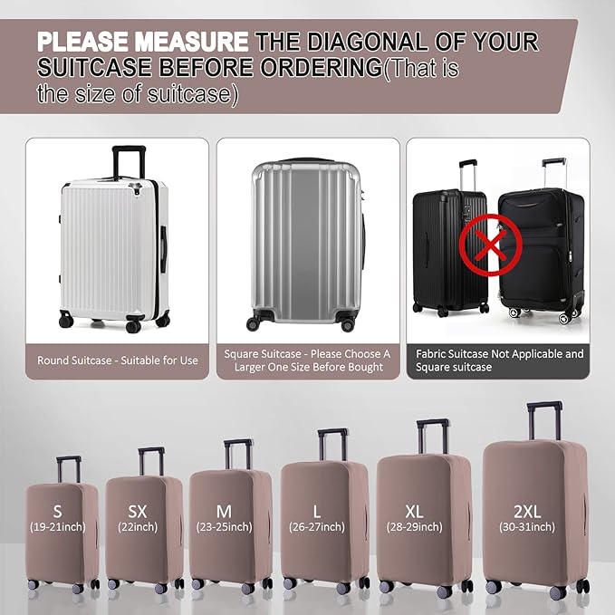 Travel Luggage Cover Suitcase Protector Scratch-Resistant Fit 19-31 Inch Suitcase, Not Included Suitcase (Khaki, L(26-27 inch))