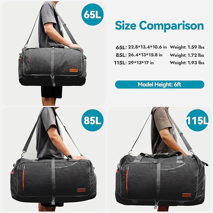 Canway 115L Travel Duffel Bag, Foldable Weekender Bag with Shoes Compartment for Men Women Water-proof & Tear Resistant (Panther Black, 115L)