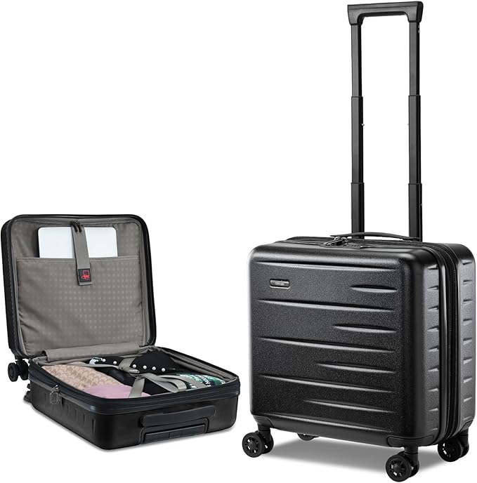 16 Inch Carry On Luggage Airline Approved, Expandable Lightweight ABS+PC Hard Shell Suitcases with 360° Spinner Wheels, TSA Lock, YKK Zippers (Black)