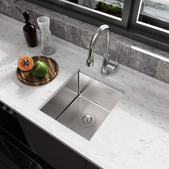 TORVA 13 x 15 Inch Undermount Kitchen Sink, Premium 304 Stainless Steel Bar Sink - 8 Inches Deep Basin Single Bowl Sink