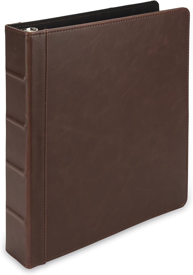 Samsill Vintage Leather Binder, 1.5 Inch Round Ring (Holds 325 Sheets), Letter Size 8.5x11 Documents, Professional Organizer Portfolio, Planner, No Zipper, Brown