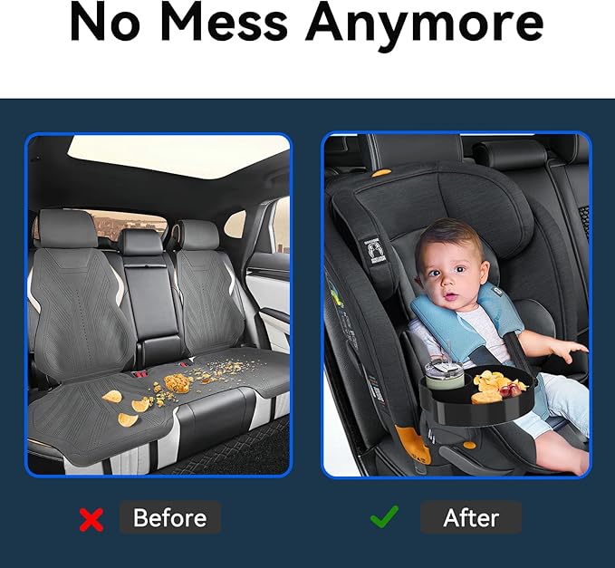 Kids Car Seat Tray, Travel Tray with Cup Holder for Toddler Baby, Kids Car Seat Food Snack Organizer for Road Trip, Stroller snack Organizer Travel Must Haves Toddler Must Haves (Black)