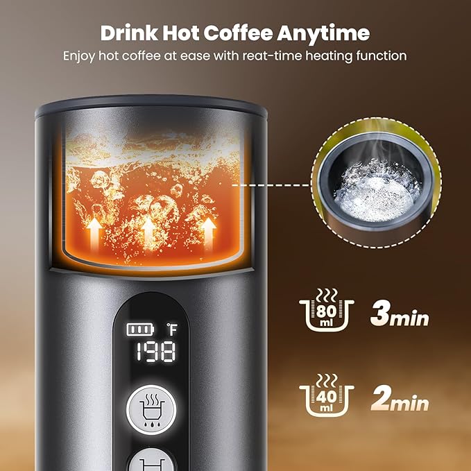 Maestri House 150W Espresso Maker with 2-3 Min Fast Self-Heating, Portable Travel Espresso Coffee Machine with Bag, Small Tea Cup Also Holder for NS Capsule & Ground Coffee for Car Camping, RV, Hiking