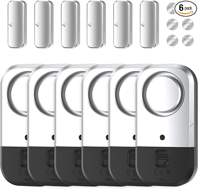 Door Window Alarm Sensors - Door Alarms for Kids Safety, Door Alarms for Home Security, for Home, Office, Store, Garage, Dorm Room, Apartment, RV, Silver Gray, 6 Pack