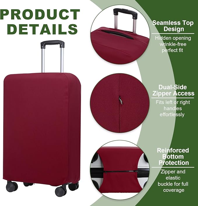 PATIKIL Luggage Cover, Suitcases Covers Elastic Carry on Cover Protector Washable Scratch-Resistant Fits 24-25 Inch Luggage for Travel Business Trips, Wine Red