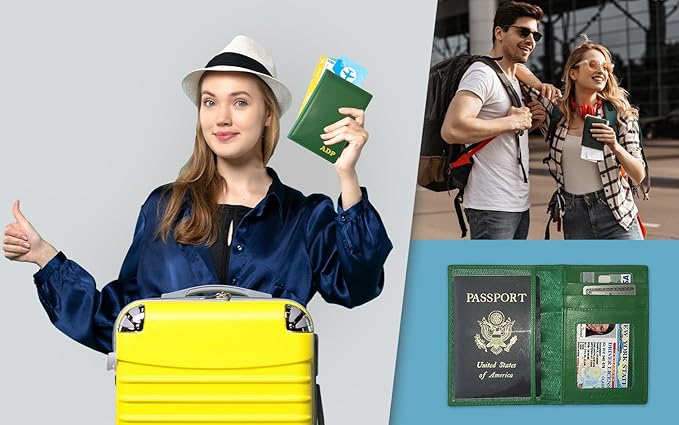 Personalized Monogrammed Emerald Green Leather RFID Passport Wallet