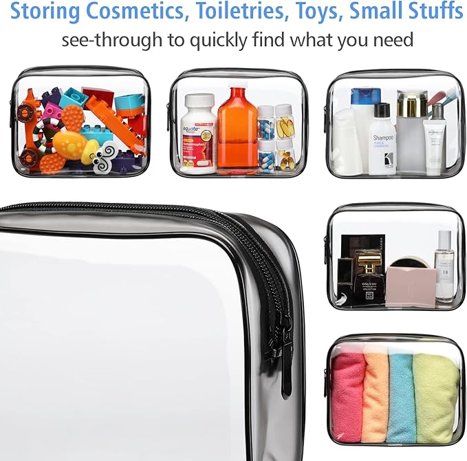 PACKISM TSA Approved Toiletry Bags - 2 Pack Clear Toiletry Bags Clear Travels Bags for toiletries, Cosmetic Bags with Zipper Carry on Toiletry Bag Airport Airline Compliant Bag, Black