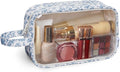 Narwey Clear Toiletry Bags for Traveling Women Men, Clear Travel Bags for Toiletries Makeup Bag Cosmetic Bag with Zipper, Make Up Organizer, Skincare Bag (Little Blue Flower)