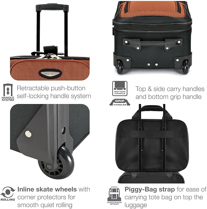 Travel Select Amsterdam 4-Piece Softside Expandable Rolling Luggage Set, Lightweight 2-Wheel Suitcases, Packing Cubes & Travel Tote, Durable Polyester Construction, Navy