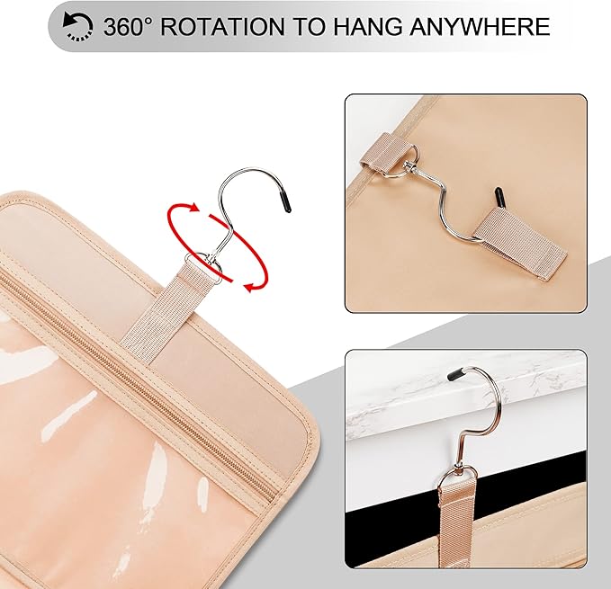 Travel Hanging Toiletry Bag for Women, with Jewelry Organizer Compartment, Medium Waterproof Hanging Makeup Accessories, Cosmetic Essentials, Toiletries Dopp Kit Set with Trolley Belt, Black