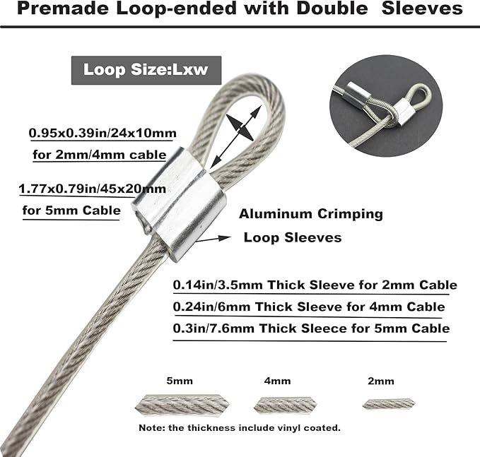 10 Pcs 4mm Wire 12 inch Vinyl Coated Stainless Steel Cable with Loops Short Wire Rope Lanyard Lock Security Chain Link for Outdoor Gates, Clear(4mm x 12inch)
