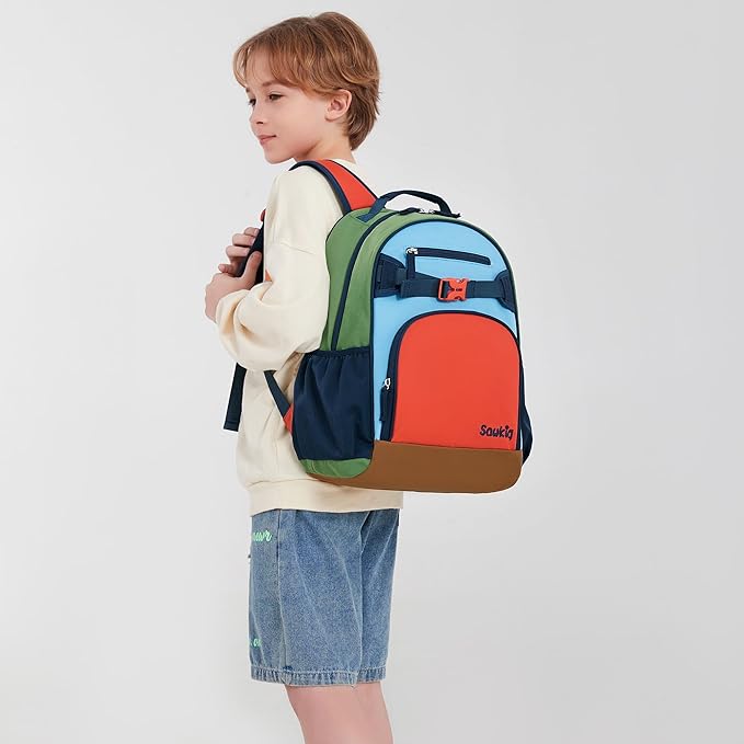 Lightweight Kids Backpack for School Kindergarten Elementary Backpacks for Boys Ages 6-8-10(Orange Blue)