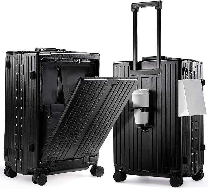 UrbanExplorer 20 Inch Carry On Luggage TSA Approved, Aluminum Frame Zipperless Luggage Carry On with Compartment for Short Trips, ABS+PC Hard Shell Suitcases with Spinner Wheels, Black