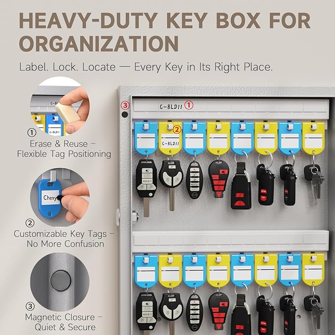 WeHere 48 Key Lock Box Wall Mount, APP Bluetooth/OTP/Wi-Fi/Fixed Code/Key Unlock, Smart Key Cabinet with Key Tag, Key Organizer Holder Box, Key Management Directory for Office, Valet, Realtor, Hotel