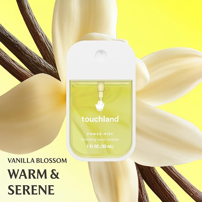 Touchland Power Mist Hydrating Hand Sanitizer Spray, BLOSSOM 5 Set (Lavender, Vanilla, Rainwater, Peach, Applelicious), 1 FL. OZ. Travel Size (Set of 5)