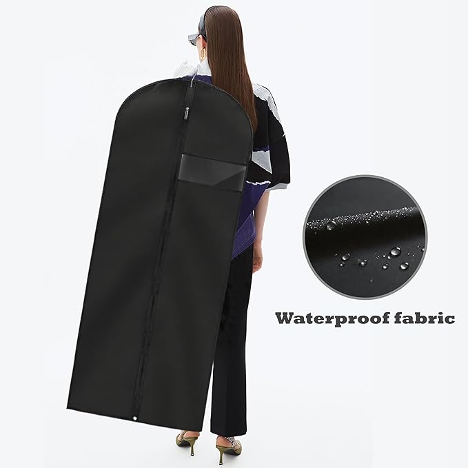 Dress Bags for Gowns Long, 60'' Garment Bags for Hanging Clothes, Suit Bag Cover for Storage and Travel, 2 Pack (Black)