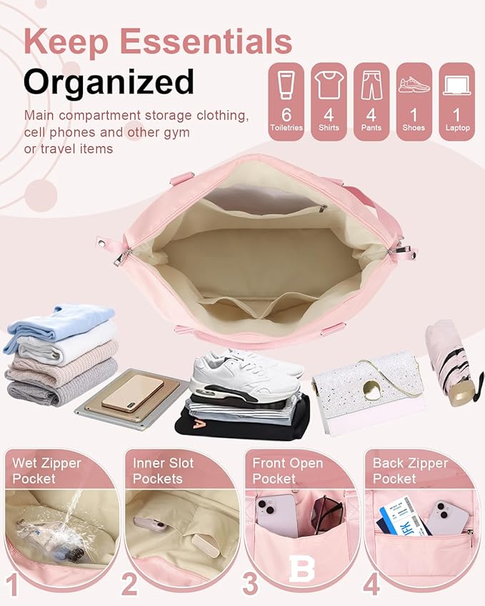 Initial Travel Duffel Bag Sports Gym Bag for Girls Teen Birthday Gifts,Pink Personalized Weekender Bag Carry On Tote Bags for Women Men,Waterproof Overnight Luggage Bag with Trolley Sleeve(Letter B)