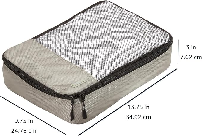Amazon Basics 4 Piece Packing Cubes with Double Zipper and Mesh Top, Travel Organizer Set, Medium, Gray