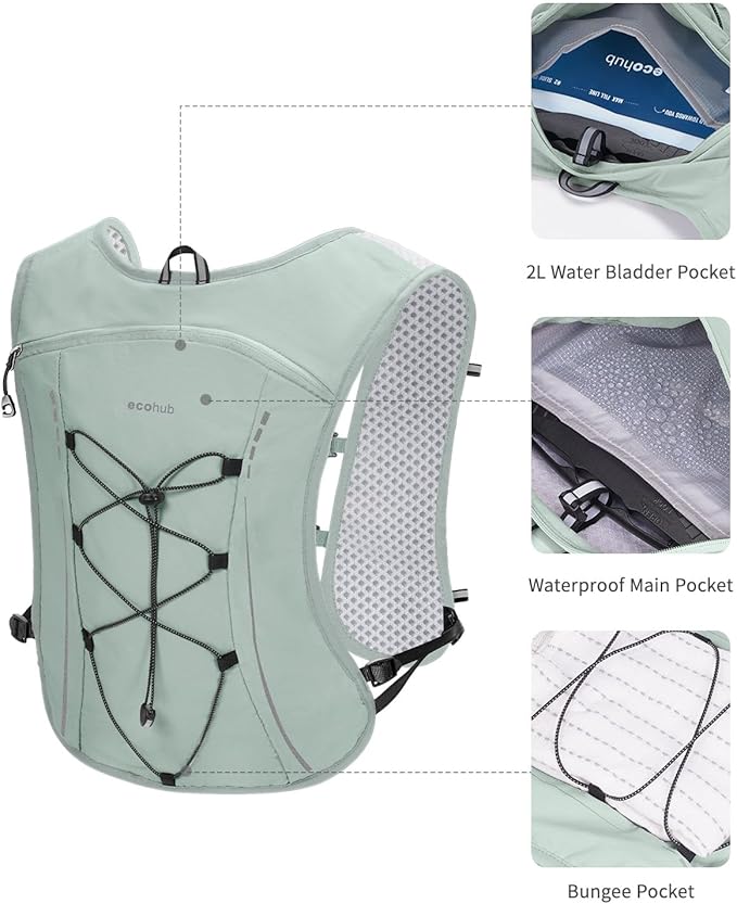 ECOHUB Running Hydration Vest Backpack,Lightweight Breathable Pack with 2L Water Bladder Bag Daypack for Hiking Trail Running Cycling Race Marathon for Women Men