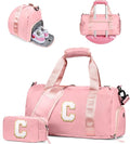 Gifts for 3 4 5 6 7 8 9 Year Old Girls-Girl Gym Bag with Shoe Compartment, Kid Weekender Overnight Bags, Initial Travel Tote with Makeup Pouch, 10 Year Old Girl Birthday Gifts Teen (Letter C)