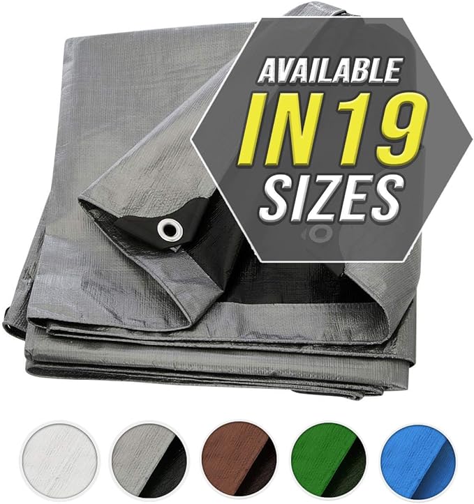 Large Waterproof Tarp - Heavy Duty 10 Mil Thick Poly Tarpaulin Ideal for Canopy Tents, Boats, RV or Pool Covers - Multipurpose Protective Tarps with Grommets for Indoor, Outdoor Use | 16' x 20' 2 Pack