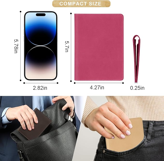 Real Leather Passport Holder for Women Men Travel, Handmade Passport Wallet, Passport Cover Case, Travel Must Haves Travel Essentials Accessories Birthday Gifts (Crazy Horse, Rose Red)