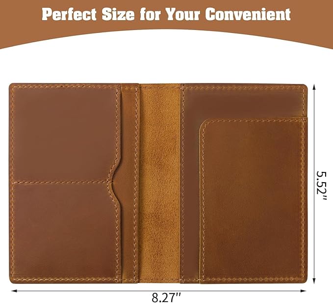 Jack&Chris Leather Passport Holder, Handmade Passport cover, Travel Wallet Cover Case for Men and Women, Leather Travel Documents Organizer Protector, Brown-Red, 2PC