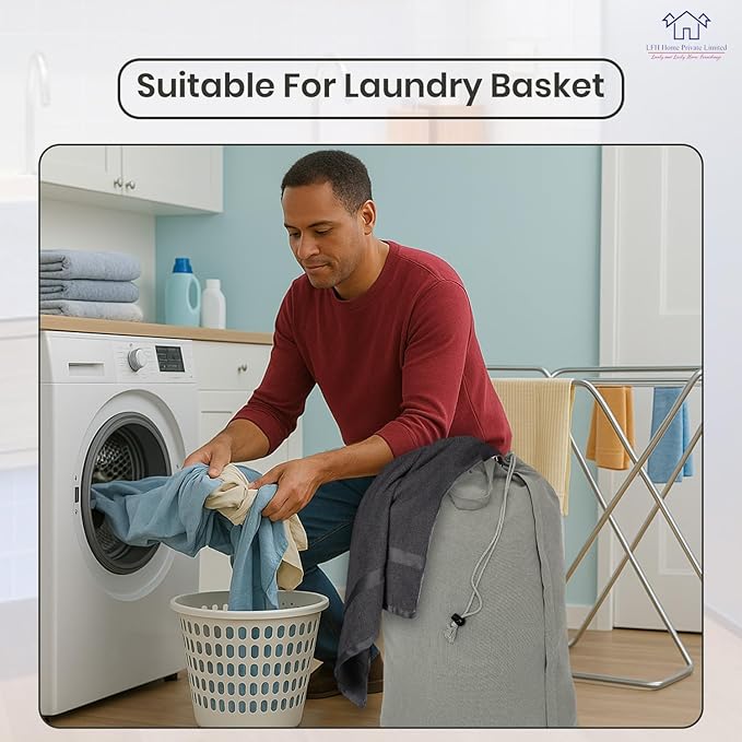 LFH Home Cotton Canvas Large Laundry Bag with Handle, Heavy Duty Drawstring Closure Washable Laundry Bags, School Travel, Home, Hotel, College Dorm, Organizer Sack, Toys Clothes 20x30 (Pack of 6)-Grey