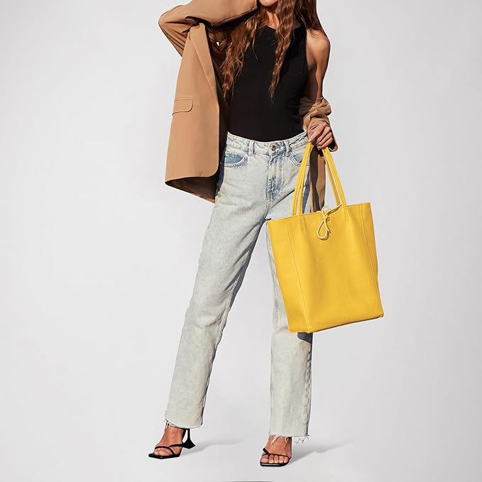 Italian Calf Leather Tote for Women with Zipper, Inner Pocket & Flat Base | Soft Unlined Shopper for Work & Travel