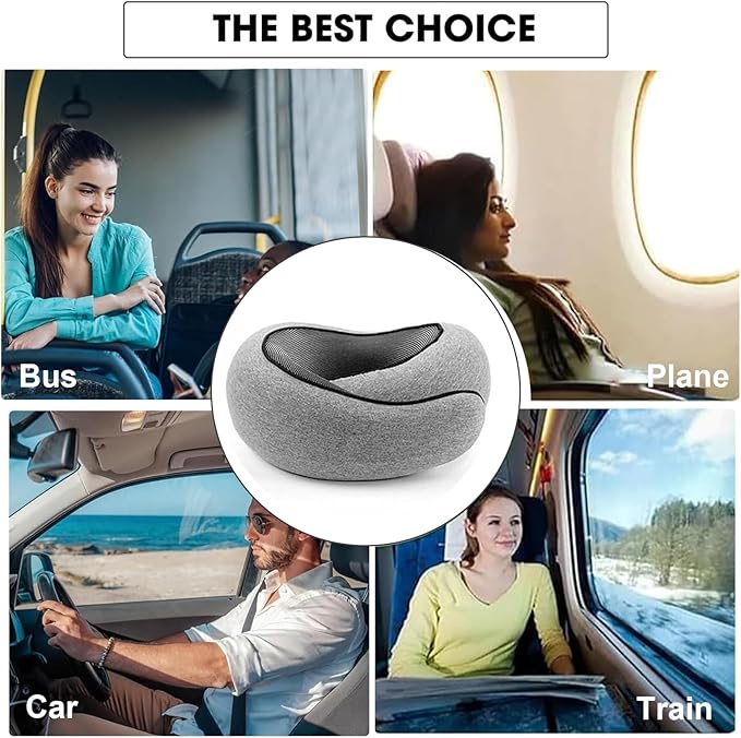 RURING Travel Pillows for Airplanes, Travel Neck Pillow Travel Pillow, Neck Pillow Airplane Memory Foam 360 Degree Support Stowable Pillows for Airplanes Offices and Cars 2PCS (Dark Gray)