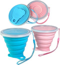 Silicone Collapsible Cup with Lid – Portable Collapsible Travel Cup for Hot and Cold Drinks – Leakproof Collapsible Cups for Camping, Hiking, Office (2 Pack)