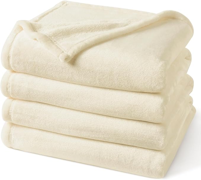 PHF Ultra Soft Fleece Blanket Queen Size, No Shed No Pilling Luxury Plush Cozy 300GSM Lightweight Blanket for Bed, Couch, Chair, Sofa Suitable for All Season, 90" x 90", Cream