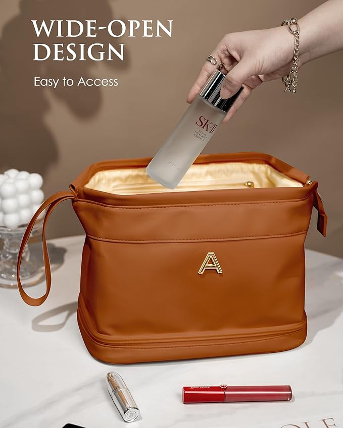Travel Gifts for Women, Personalized Makeup Bag, Monogrammed Gifts, Initial Double Layer Cosmetic Bag with Makeup Brush Organizer, Travel Toiletry Bag, Gifts for Female Mom, Teen Girl Gifts