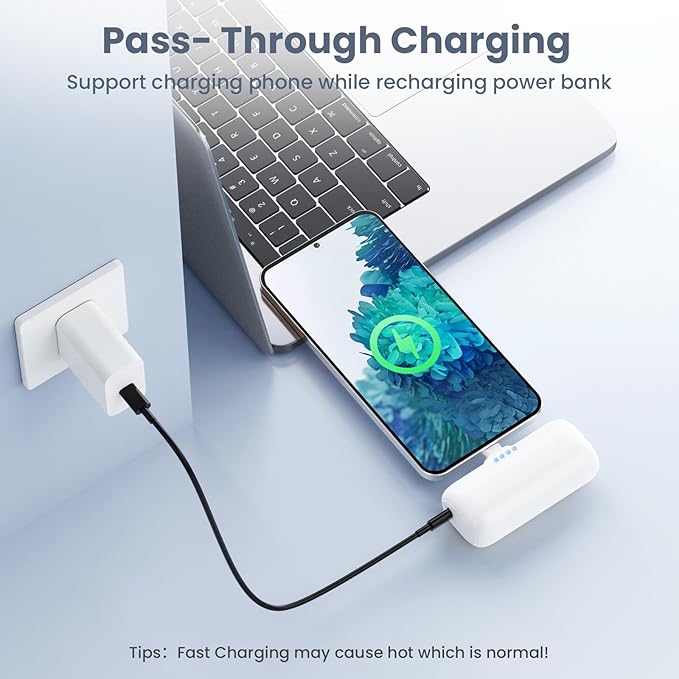 [2-Pack] Mini Portable Charger 5200mAh Power Bank, 3A PD USB C Cell Phone Portable Power, LCD Display Battery Pack Compatible with iPhone 15/15 plus/15 pro/15 pro Max/Android Phone/Samsung etc