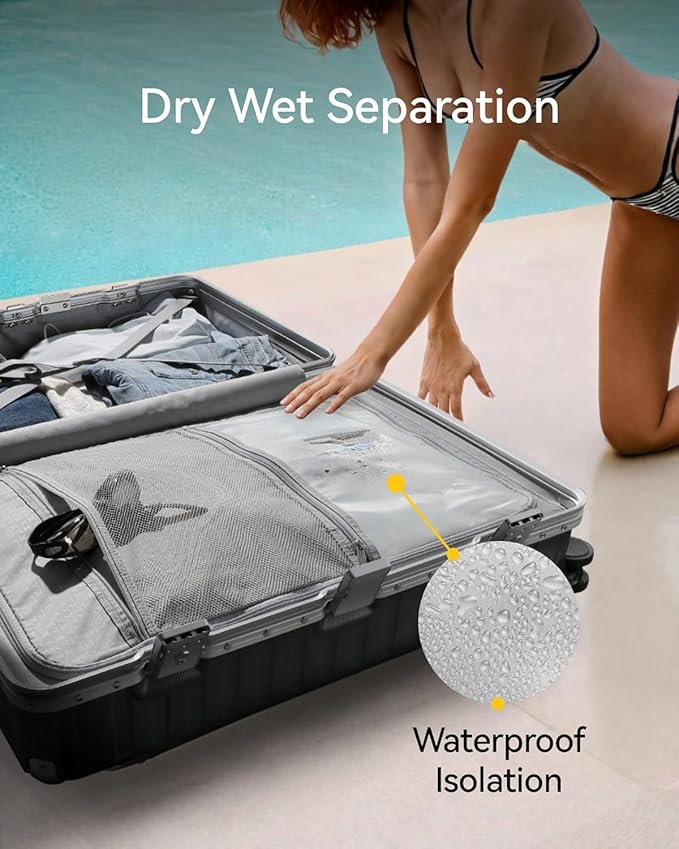 LUGGEX Luggage Sets with Spinner Wheels, 2 Piece (20/28) Aluminum Frame Zipperless Polycarbonate Hard Shell Suitcase Sets, Silver Grey