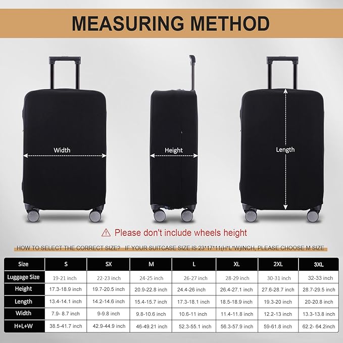 Travel Luggage Cover Suitcase Protector Scratch-Resistant Fit 19-31 Inch Suitcase, Not Included Suitcase (Black, XL(28-29inch))