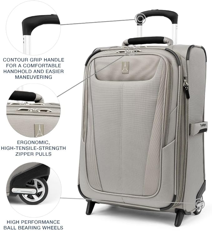 Travelpro Maxlite 5 Softside Expandable Upright 2 Wheel Carry on Luggage, Lightweight Suitcase, Men and Women, Champagne, Carry On 22-Inch