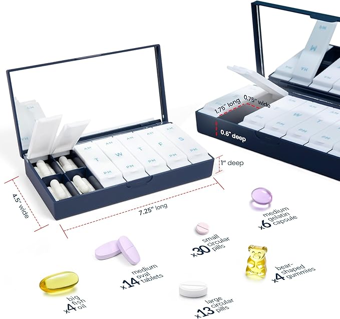 PORT X POLISH Designer Weekly Pill Box Organizer (Single 1X Daily, Crisp White) | Compact, Stylish 7-Day Vitamin Supplement Case | Cute Portable Mini Travel Medicine Carrier | BPA-Free Pillbox Caddy