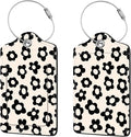 2 Pcs Luggage Tags for Suitcase, Cute Unique PU Leather Travel Bag Tag with Privacy Cover ID Label Address Card and Durable Metal Ring Suitable for Men Women Children Backpack,Black Flowers