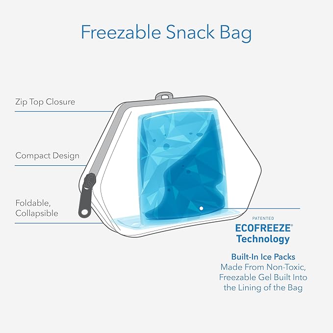 PackIt® Freezable Snack Bag, City Charcoal, Built with ECOFREEZE® Technology, Foldable, Reusable, Zip Closure, Designed For Keeping Snakcs Fresh On the Go, and Adults of all Ages