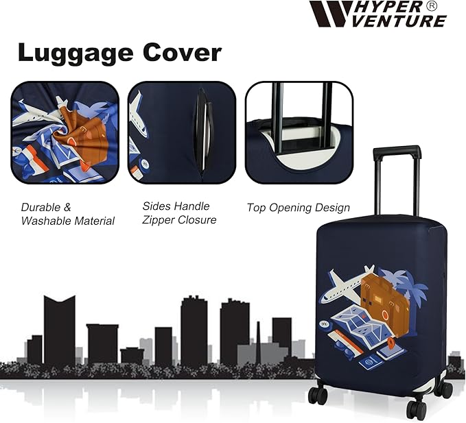 HYPER VENTURE Washable Luggage Cover - Fashion Suitcase Protector Fits 23-26 Inch Luggage (Journey, M)