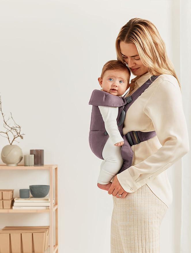 BabyBjörn Baby Carrier Mini, Cotton, Dark Purple | Newborn Carrier (7-25 lbs), Ergonomic, Easy-to-Use