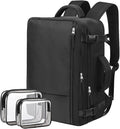 Hanples Travel Backpack for Women Men Large Carry On Person Item Flight Approved 17 In Laptop Backpack Waterproof anti theft Casual Luggage with 2 Toiletry Bag(Black)