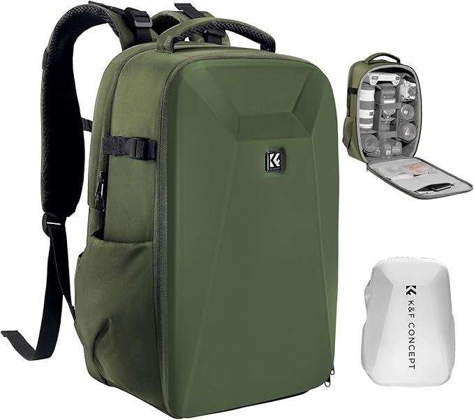 K&F Concept Camera Backpack,Hardshell Photography DSLR Camera Bag with 15-15.6 Inch Laptop Compartment Waterproof Hard Shell Camera Case Compatible with Canon/Nikon/Sony/DJI Mavic Drone