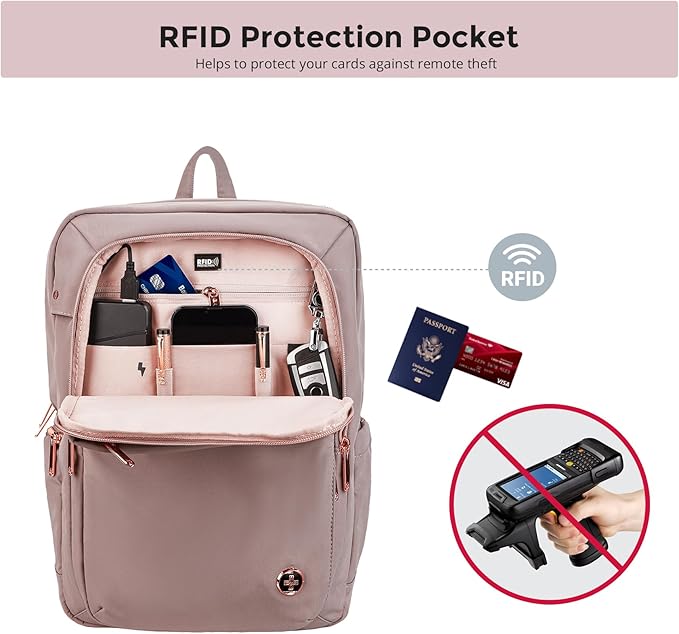 Swissdigital Design Laptop Backpack For Women,College Bookbags With USB Charging Port,Cute Computer Backpacks For Work Business,Pink | KATY ROSE