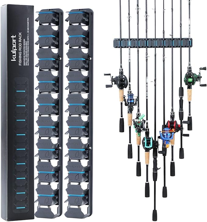 Fishing Rod Holder,Wall-Mounted Fishing Rod Rack Vertical Fishing Pole Holder Holds Up to 18 Rods or Combos,Fishing Rod Rack for Garage Organization System &Fits Most Rods