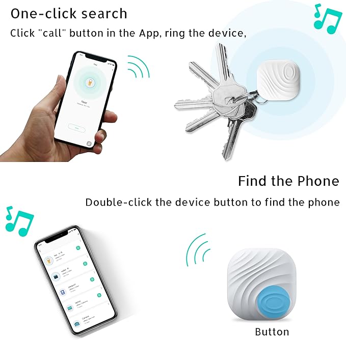 Key Finder, Bluetooth Tracker Item Locator with Key Chain for Keys Pet Wallets or Backpacks and Tablets, Batteries Include (White, 1 Pack)