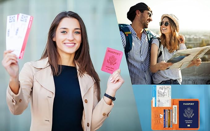 Passport Holder Cover Wallet Travel Essentials RFID Blocking Leather Card Case International Must Haves Travel Accessories for Women Men(101#Pink)
