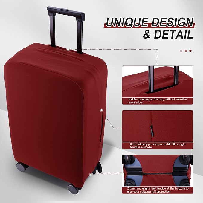 Travel Luggage Cover Suitcase Protector Scratch-Resistant Fit 19-31 Inch Suitcase, Not Included Suitcase (Claret, L(26-27 inch))